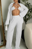 White Sexy Solid Patchwork Fold Long Sleeve Three Pieces