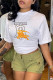 White Fashion Casual Print Letter O Neck T-Shirts