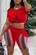 Red Fashion Casual Print Patchwork Letter O Neck Short Sleeve Two Pieces
