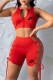 Red Fashion Sexy Print Bandage Zipper Collar Sleeveless Two Pieces