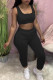 Black Casual Sportswear Solid Patchwork U Neck Two Pieces