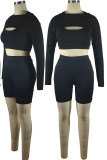 Black Sportswear Solid Patchwork O Neck Long Sleeve Three Pieces