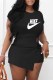 Black Fashion Casual Print Patchwork O Neck Short Sleeve Two Pieces