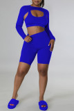 Blue Sportswear Solid Patchwork O Neck Long Sleeve Three Pieces
