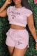 Pink Fashion Casual Print Letter O Neck Short Sleeve Two Pieces