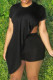 Black Fashion Casual Solid Asymmetrical O Neck Plus Size Two Pieces