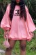 Pink Fashion Elegant Print Letter Off the Shoulder Lantern Skirt Dresses