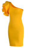 Red Fashion Sexy Solid Patchwork Backless Oblique Collar Evening Dress