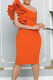 Orange Fashion Sexy Solid Patchwork Backless Oblique Collar Evening Dress