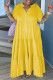 Yellow Casual Solid Patchwork Fold Turndown Collar Straight Plus Size Dresses