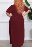 Red Casual Solid Patchwork O Neck Straight Plus Size Dresses