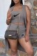 Grey Fashion Casual Print Patchwork Spaghetti Strap Sleeveless Three Pieces