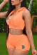 Tangerine Red Fashion Print Patchwork Hooded Collar Sleeveless Two Pieces