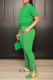 Green Casual Solid Patchwork O Neck Short Sleeve Two Pieces