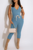 Apricot Casual Solid Bandage Patchwork Backless Zipper Hooded Collar Skinny Jumpsuits