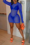 Blue Sexy Solid Patchwork Swimwears
