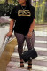 Black Fashion Casual Print Letter O Neck Short Sleeve Two Pieces