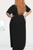 Orange Casual Solid Patchwork O Neck Straight Plus Size Dresses