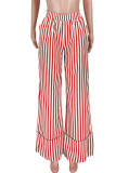 Red Casual Striped Print Patchwork High Waist Straight Full Print Bottoms