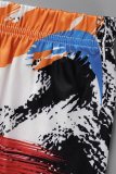 Colour Fashion Print Draw String O Neck Plus Size Two Pieces