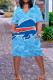 Sky Blue Casual Print Patchwork V Neck Straight Dresses