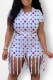 Colour Fashion Casual Print Tassel O Neck Short Sleeve Two Pieces