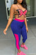 Blue Sexy Print Bandage Patchwork Backless Sleeveless Two Pieces