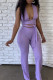 Purple Sexy Solid Bandage Patchwork Frenulum Halter Sleeveless Two Pieces