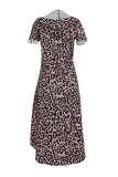 Brown Sexy Leopard Patchwork V Neck Irregular Dress Dresses