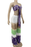 Purple Sexy Print Bandage Patchwork Strapless Sleeveless Two Pieces