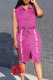 Rose Red Fashion Casual Solid Basic Turndown Collar Denim Dress