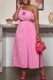 Pink Fashion Casual Print Hollowed Out Letter One Shoulder A Line Dresses