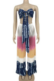 Blue Sexy Print Bandage Patchwork Strapless Sleeveless Two Pieces