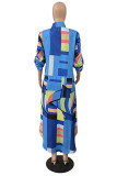 Multicolor Fashion Casual Print Patchwork Turndown Collar Shirt Dress