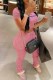Pink Fashion Casual Print Letter O Neck Short Sleeve Two Pieces