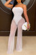 White Sexy Patchwork Solid Tear Backless Strapless Regular Jumpsuits