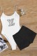 White Fashion Sexy Print Letter Spaghetti Strap Sleeveless Two Pieces