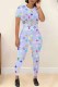White Fashion Casual Print Patchwork O Neck Short Sleeve Two Pieces