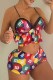 Multi-color Sexy Living Print Patchwork Spaghetti Strap Sleeveless Two Pieces