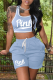 Blue Casual Print Patchwork U Neck Sleeveless Two Pieces