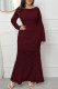 Purplish Red Fashion Sexy Solid Patchwork See-through O Neck Long Sleeve Plus Size Dresses