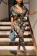 Coffee Sexy Print Bandage Patchwork Half Sleeve Two Pieces