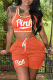 Tangerine Red Casual Print Patchwork U Neck Sleeveless Two Pieces
