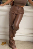 Brown Street Faux Leather Solid Regular Bottoms
