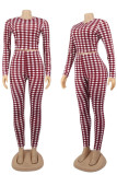 Blue Casual Plaid Print Patchwork O Neck Long Sleeve Two Pieces