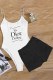 White Fashion Sexy Print Letter Spaghetti Strap Sleeveless Two Pieces