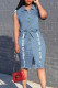 Light Blue Fashion Casual Solid Basic Turndown Collar Denim Dress