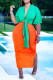 Orange Fashion Casual Solid Bandage V Neck Short Sleeve Two Pieces