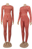 Blue Casual Plaid Print Patchwork O Neck Long Sleeve Two Pieces