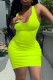 Fluorescent Green Fashion Sexy Solid Basic U Neck Vest Dress